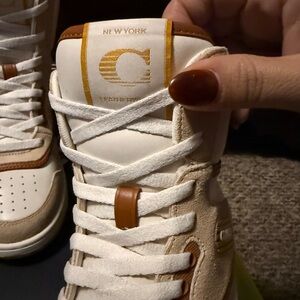 Coach Women's Cream and Brown Sneakers